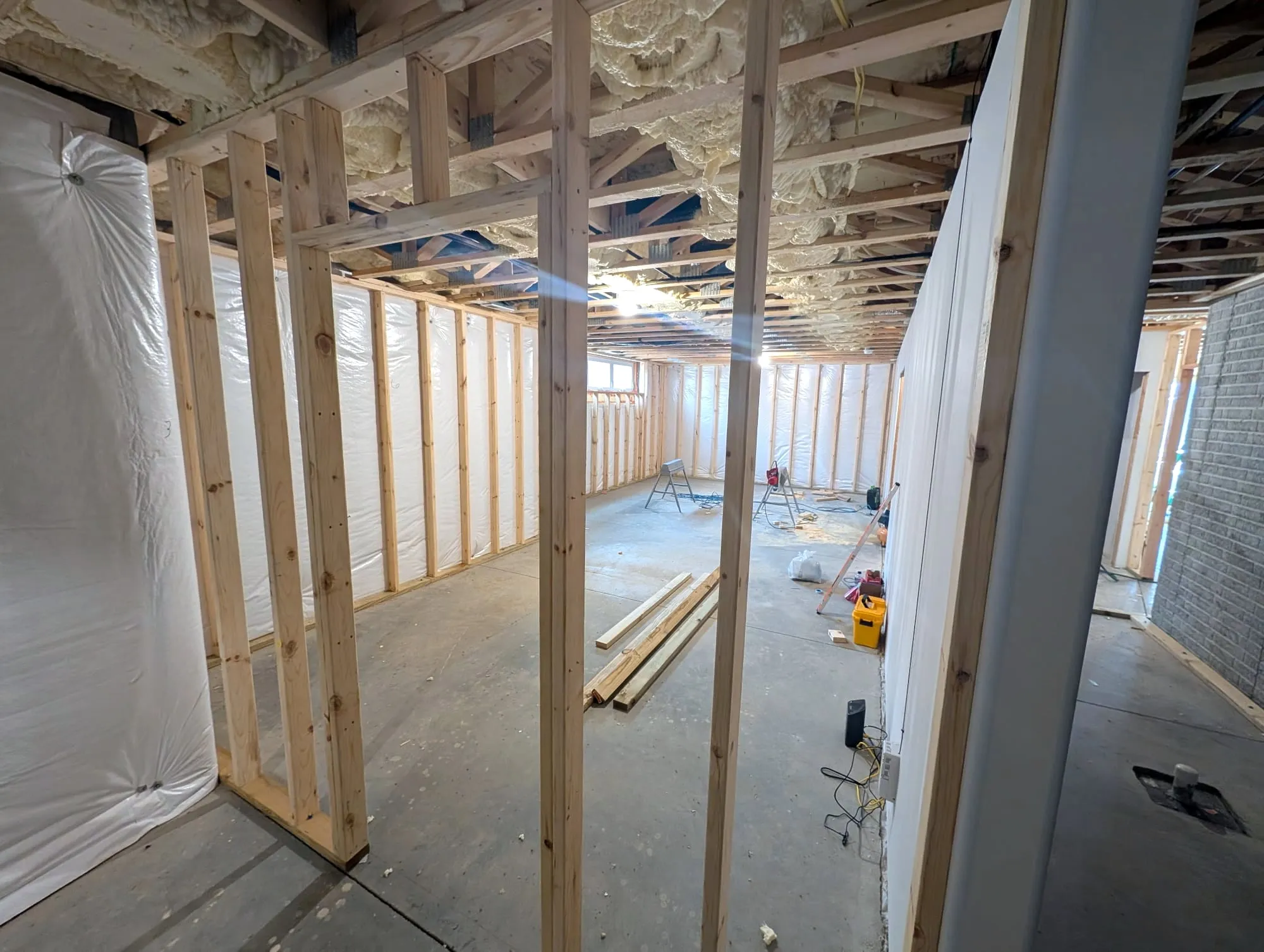 Basement framing with new stud walls