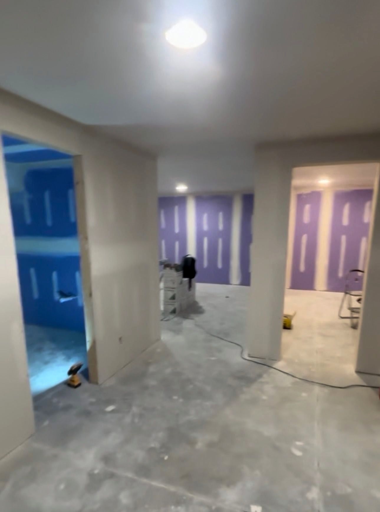 Basement with new drywall hung