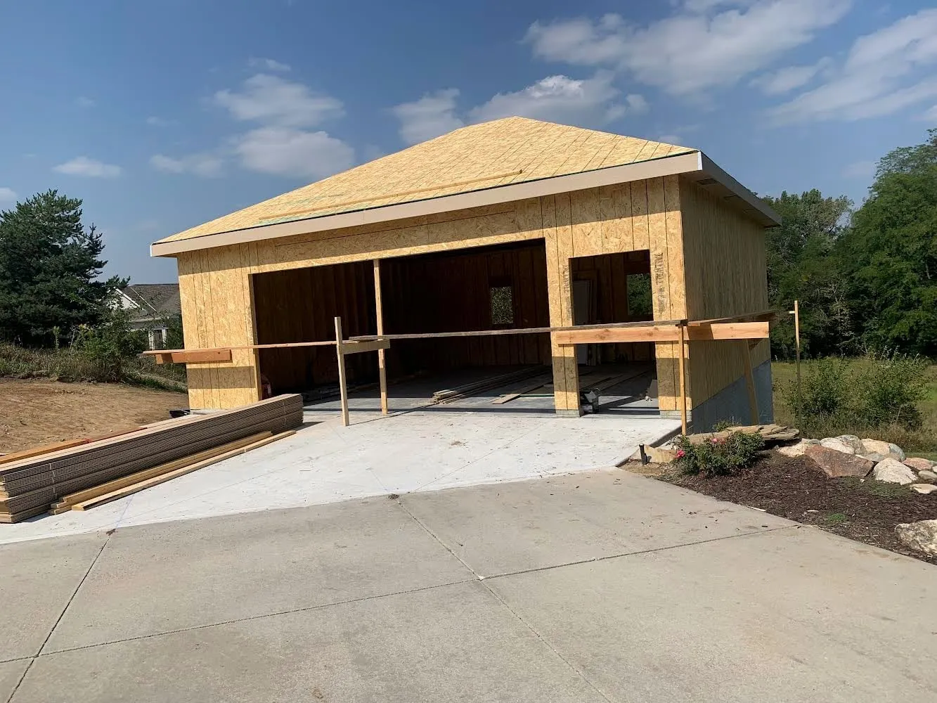 New detached garage framed and sheathed